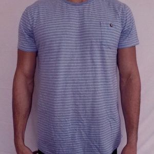 Cotton On Light Blue and White Striped Pocket Tee